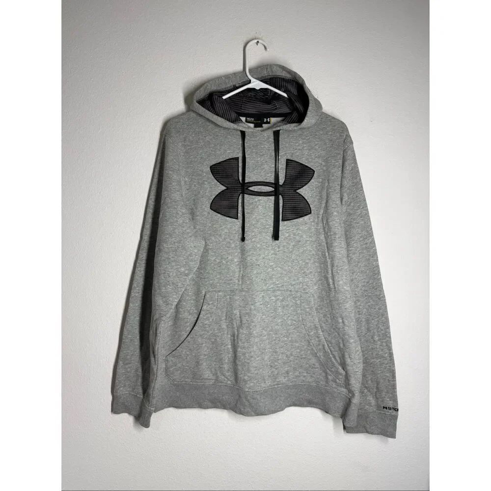 Men's Under Armour STORM Loose Fit Gray Hoodie Kangaroo Pocket Raised Logo Sz M